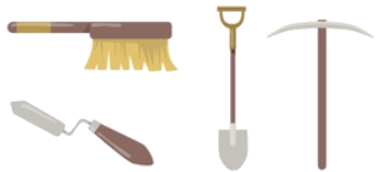 pelle pioche et brosse